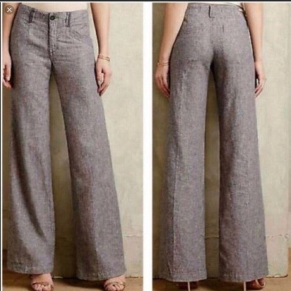 Anthropologie Pilcro linen pants grey stripe 2